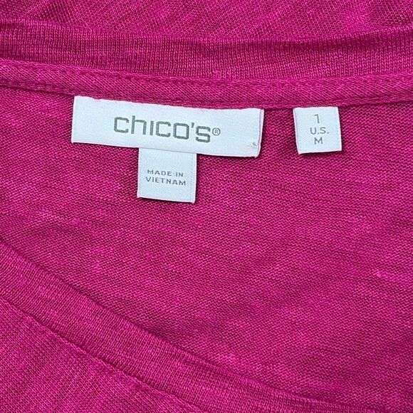 Chico’s Pink Linen V-Neck Top Women’s Size 1 US M 3/4 Sleeve - Picture 6 of 7